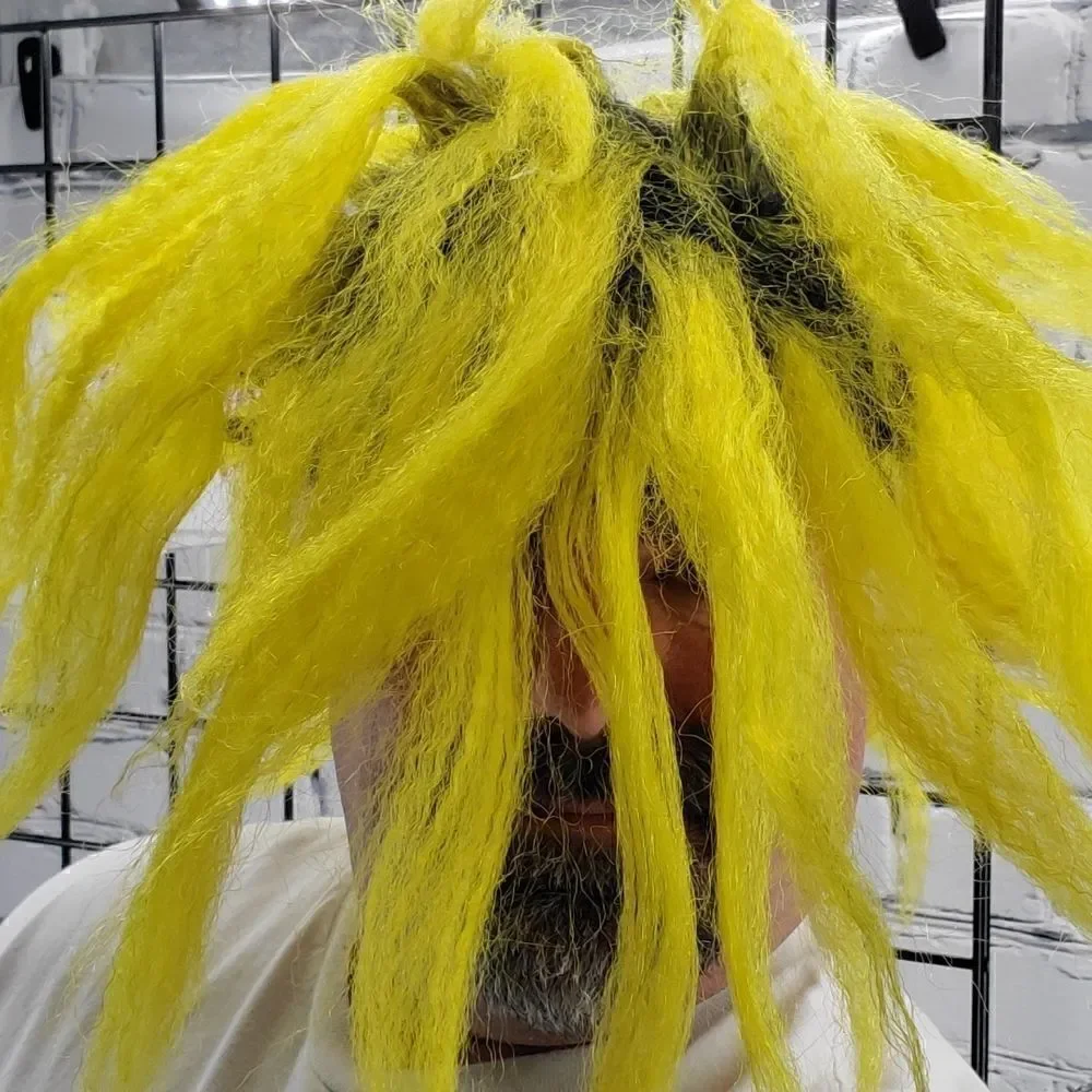 Halloween Costume Hair Wig black wig with yellow frizzy hair
